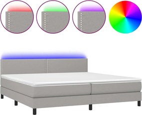 vidaXL Κρεβάτι Boxspring με Στρώμα &amp; LED Αν.Γκρι 200x200εκ. Υφασμάτινο