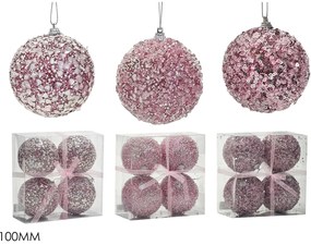 Χριστουγεννιάτικη Μπάλα Ροζ 100mm Σετ 4Τμχ Σε 3 Σχέδια