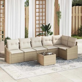 vidaXL Σέτ φαγητού για κήπο με μαξιλάρι 7 pcs Μπεζ, Κρέμα