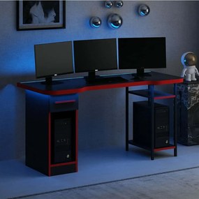 Γραφείο Gaming Με Φως Led Phoenix 506MNR3431 150x60x76cm Black-Red