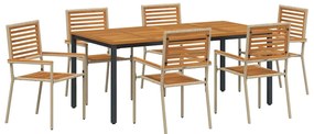 vidaXL Σέτ φαγητού για κήπο 7 pcs Μπεζ 180 x 90 x 75 cm