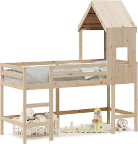 vidaXL Υπερυψ. Κρεβάτι 90x200 εκ. Μασίφ Πεύκο με Σκάλα / Οροφή