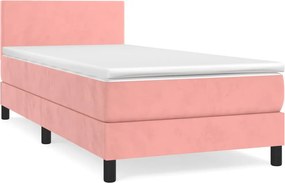 vidaXL Κρεβάτι Boxspring με Στρώμα Ροζ 90x190 εκ. Βελούδινο