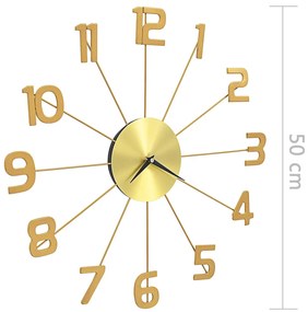 vidaXL Ρολόι Τοίχου Χρυσό 50 εκ. Μεταλλικό