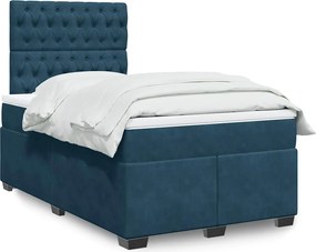 vidaXL Κρεβάτι Boxspring με Στρώμα Μπλε 120x200 εκ. Βελούδινο