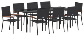 vidaXL Σετ Τραπεζαρίας Κήπου 9 Τεμαχίων Μαύρο Poly Rattan