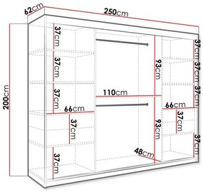 Ντουλάπα Hartford 263, Λευκό μάρμαρο, Ματ άσπρο, 200x250x62cm, 189 kg, Πόρτες ντουλάπας: Ολίσθηση, Αριθμός ραφιών: 9, Αριθμός ραφιών: 9 | Epipla1.gr