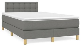 vidaXL Κρεβάτι Boxspring με Στρώμα & LED Σκ.Γκρι 120x190εκ. Υφασμάτινο