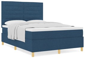 vidaXL Κρεβάτι Box Spring με Στρώμα Μπλε 140x190 εκ. Ύφασμα