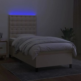 vidaXL Κρεβάτι Boxspring με Στρώμα &amp; LED Κρεμ 90x190 εκ. Υφασμάτινο