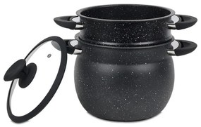 Ατμομάγειρας Royalty Line RL-CP6LM, 20 cm, 6 λίτρα, 3 τεμάχια, μαρμάρινο φινίρισμα, επαγωγή, Μαύρο