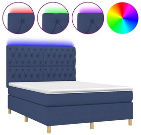 vidaXL Κρεβάτι Boxspring με Στρώμα &amp; LED Μπλε 140x190 εκ. Υφασμάτινο