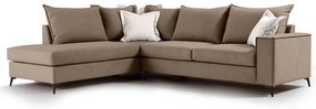 Γωνιακός καναπές δεξιά γωνία Romantic pakoworld ύφασμα mocha-cream 290x235x95εκ