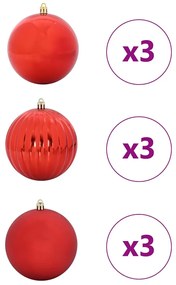 vidaXL Σετ Χριστουγεννιάτικων Στρογγυλών Μπαλίτσων 9 pcs Κόκκινο