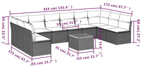 vidaXL Σαλόνι Κήπου Σετ 11 Τεμαχίων Μαύρο Συνθετικό Ρατάν με Μαξιλάρια