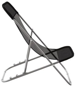 Καρέκλες Παραλίας Πτυσ. 2 τεμ Μαύρες Textilene&amp;Ατσάλι με Πούδρα - Μαύρο