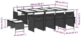 vidaXL Τραπεζαρία Κήπου 13 Τεμαχίων Γκρι Συνθετικό Ρατάν με Μαξιλάρια