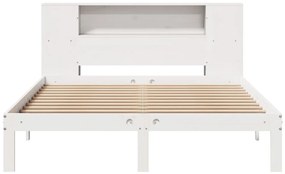 Κρεβάτι Βιβλιοθήκη Χωρίς Στρώμα Λευκό 135x190 εκ Μασίφ Πεύκο - Λευκό