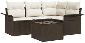vidaXL Σετ Καναπέ Κήπου με μαξιλάρι 5 pcs Καφέ Πολυ ράταν