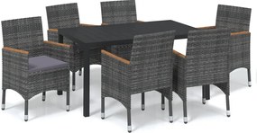 vidaXL Σετ Τραπεζαρίας Κήπου 7 τεμ. Γκρι Συνθ. Ρατάν με Μαξιλάρια