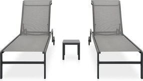 vidaXL Ξαπλώστρες 2 τεμ. από Textilene / Ατσάλι με Τραπέζι