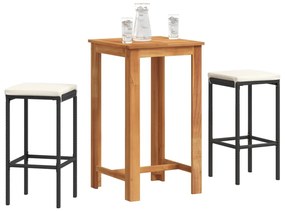 vidaXL Σετ Μπαρ Κήπου 3 Τεμ. Μαύρο Μασίφ Ξύλο Ακακίας και Συνθ. Ρατάν