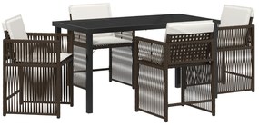 vidaXL Σετ 5 Τεμαχίων Τραπεζαρίας Κήπου με Μαξιλάρια Καφέ Πολυ Ρατάν