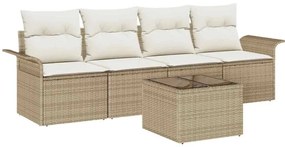 vidaXL Σετ Καναπέ με μαξιλάρι 5 pcs Μπεζ συνθετικό ρατάν
