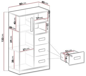 Σιφονιέρα Akron H100, Άσπρο, Ανθρακί, Γκρι, Με συρτάρια και ντουλάπια, Αριθμός συρταριών: 3, 132x80x40cm, 49 kg, Ξύλο: Δρυς | Epipla1.gr