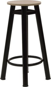 Σκαμπό μπαρ Onyx pakoworld ξύλο δρυς-μέταλλο μαύρο gloss Φ33x77εκ
