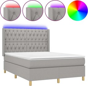 vidaXL Κρεβάτι Boxspring με Στρώμα &amp; LED Αν.Γκρι 140x200εκ. Υφασμάτινο