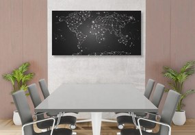 Εικόνα ενός ασπρόμαυρου παγκόσμιου χάρτη σε έναν φελλό - 100x50  wooden