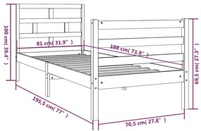 Πλαίσιο Κρεβατιού 75 x 190 εκ. από Μασίφ Ξύλο Small Single - Καφέ