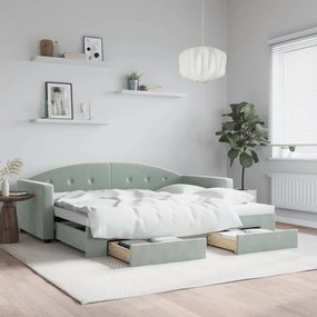 Καναπές Κρεβάτι Συρόμενος Αν. Γκρι 90x200 εκ Βελούδο &amp; Συρτάρια - Γκρι