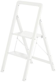 HOMCOM Σκάλα αλουμινίου 2 σκαλοπατιών, αναδιπλούμενη, αντιολισθητική πλατφόρμα, λευκή