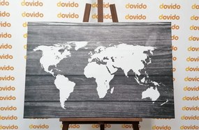 Εικόνα ενός ασπρόμαυρου παγκόσμιου χάρτη φελλού με ξύλινο φόντο - 90x60  smiley