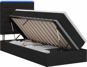 vidaXL LED Κρεβάτι αποθήκευσης με στρώμα Μαύρο 90 x 190 cm Ύφασμα