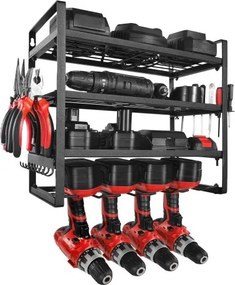 VEVOR Power Tool Organizer Wall Mount, 4-Layer Storage Rack with 4 Drill Holders, Tools Holder and Storage Rack with Screwdriver Holder, Garage Tool Organizer for Garage, Workbench, and Workshop