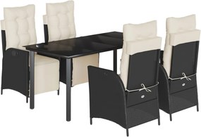 vidaXL Σετ Τραπεζαρίας Κήπου 5 Τεμαχίων Μαύρο Συνθ. Ρατάν με Μαξιλάρια