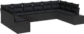 vidaXL Σετ Καναπέ Κήπου με μαξιλάρι 10 pcs Μαύρο Πολυρατάν