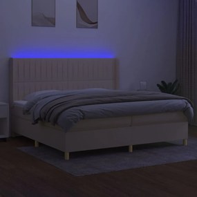 vidaXL Κρεβάτι Boxspring με Στρώμα &amp; LED Κρεμ 200x200 εκ. Υφασμάτινο