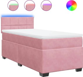 vidaXL Κρεβάτι Boxspring με Στρώμα Ροζ 100x200 εκ. Βελούδινο