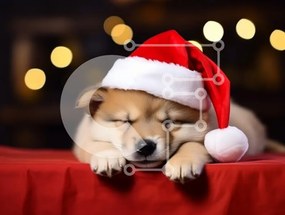 Σετ των 2 Intra Συλλεκτικό Ξύλινο Παζλ Plywood 4mm - Κουτάβι που κοιμάται με καπέλο Άγιου Βασίλη Σε Ξύλινο Κουτί - Διαστάσεις: 10x10 cm – 25 κομμάτια