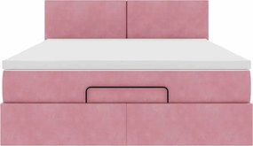 vidaXL Οθωμανικό κρεβάτι με στρώμα ροζ 140x200cm Βελούδο
