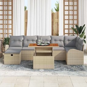 vidaXL Σετ Καναπέ Κήπου με μαξιλάρι 8 pcs Μπεζ Πολυ ράταν