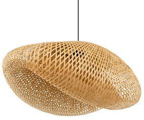 00720 GloboStar® MEXICO 00720 Boho Κρεμαστό Φωτιστικό Πλέγμα Μονόφωτο 1 x E27 IP20 Μπεζ Ξύλο - Μ85 x Π55 x Y36cm