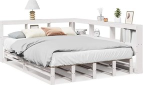 vidaXL Κρεβάτι Βιβλιοθήκη Χωρίς Στρώμα Λευκό 135x190 εκ Μασίφ Πεύκο