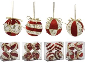 Χριστουγεννιάτικη Μπάλα Κόκκινο 100mm Σετ 4Τμχ Σε 4 Σχέδια