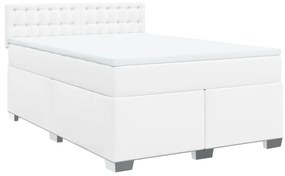 vidaXL Κρεβάτι Boxspring με Στρώμα Λευκό 160x200εκ.από Συνθετικό Δέρμα