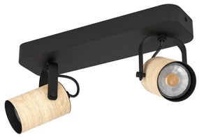 Σποτ Δίφωτο 28xH12cm 2xGU10 Led 3000K 250lm Μαύρο-Ξύλο  Eglo Cayuka 900437